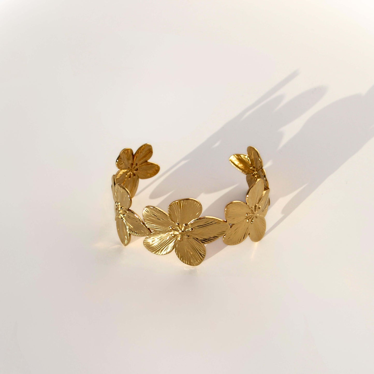 Gold floral cuff bracelet, stainless steel, waterproof
