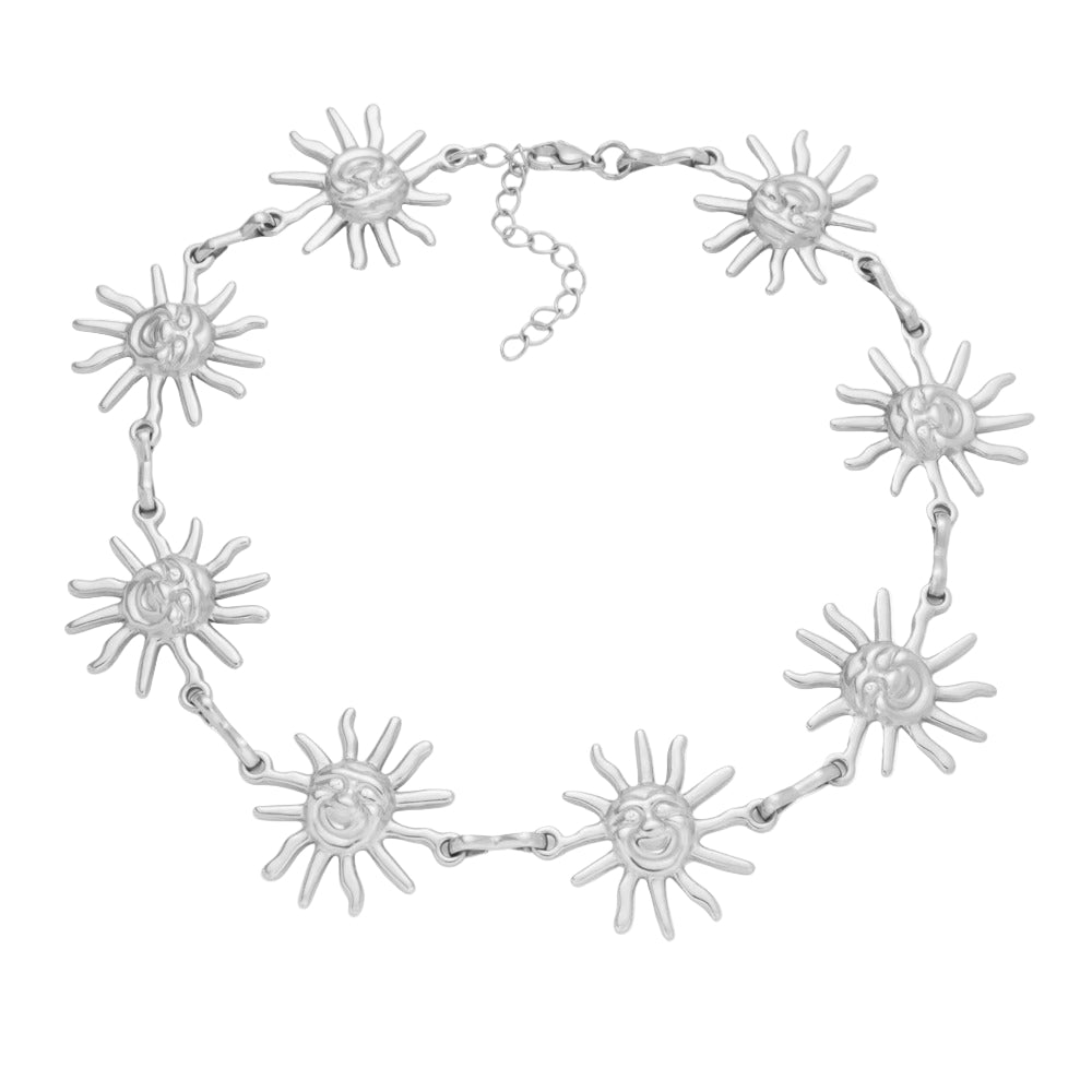 Gold sun motif chain bracelet, stainless steel, waterproof