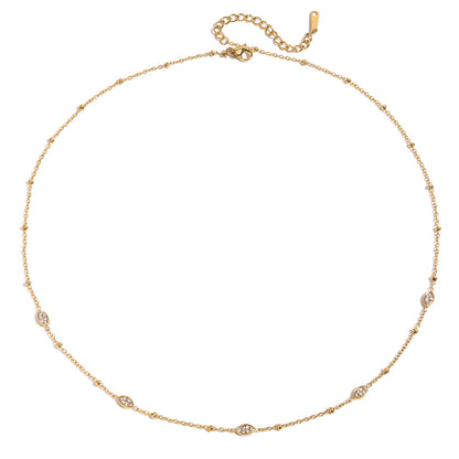 Amayah Jewelry Celeste Station Necklace - delicate satellite chain with pavé marquise crystal stations on white background