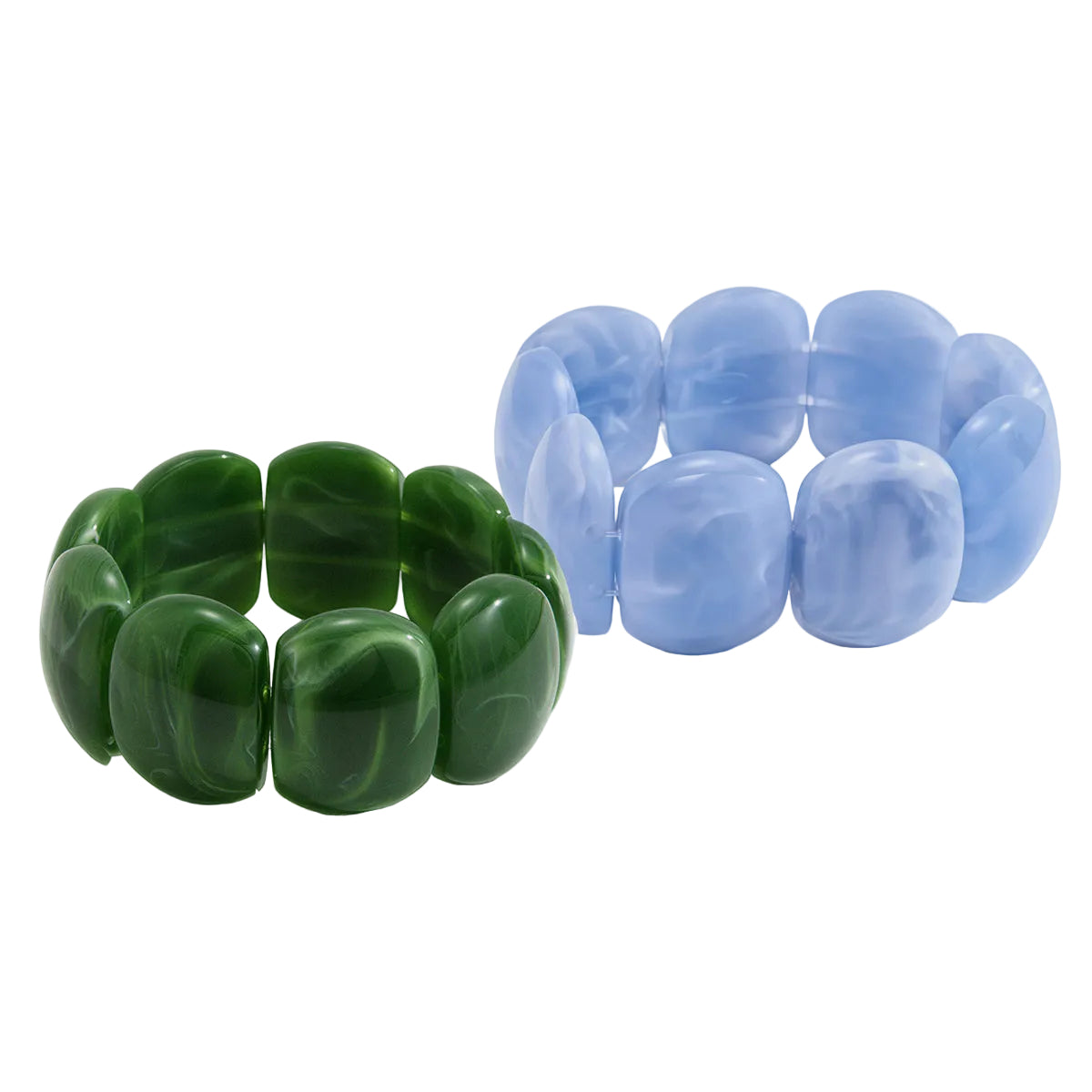 amayah chunky resin stretch bracelet jade green periwinkle blue