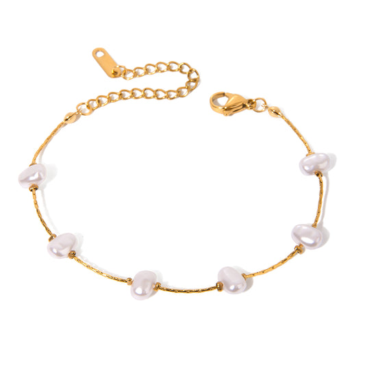 Amayah Jewelry Isla Pearl Bar Bracelet — baroque pearl stations alternating with gold bar links