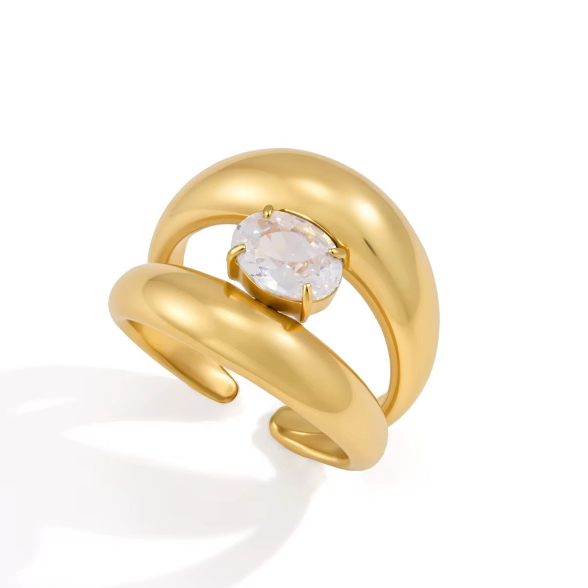 Amelie Ring - double-band design finished with a brilliant statement stone