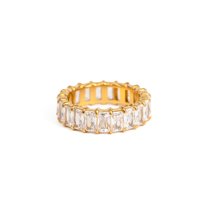 Eternity Ring — gold emerald-cut CZ eternity band. Waterproof, tarnish-free & hypoallergenic
