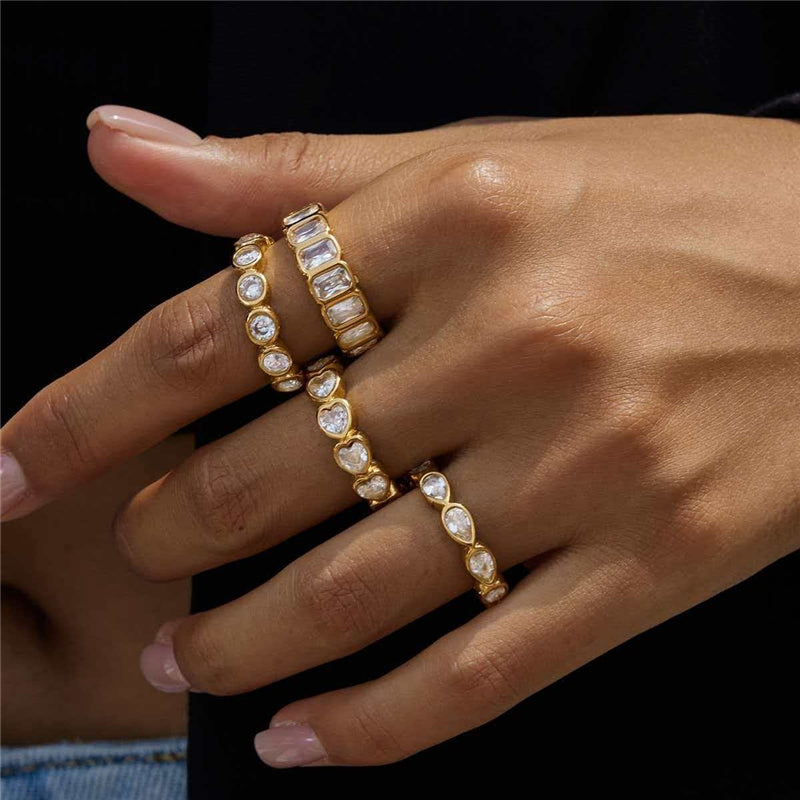 Baguette Ring on hand styled with different rings.