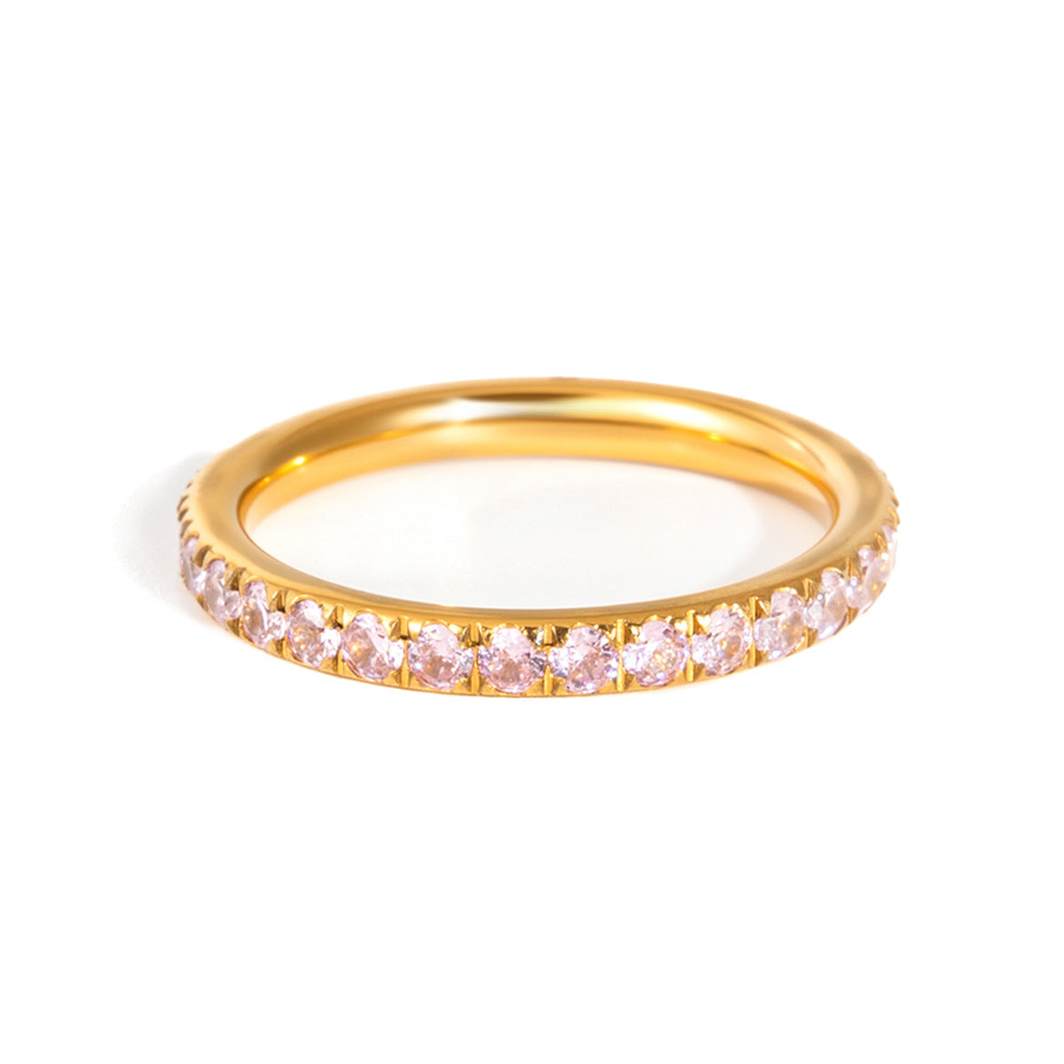 gold white CZ eternity band, dainty stackable ring. Waterproof, tarnish-free & hypoallergenic. 