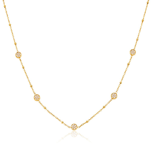  gold pavé CZ station necklace on a dainty beaded chain. Waterproof, tarnish-free & hypoallergenic