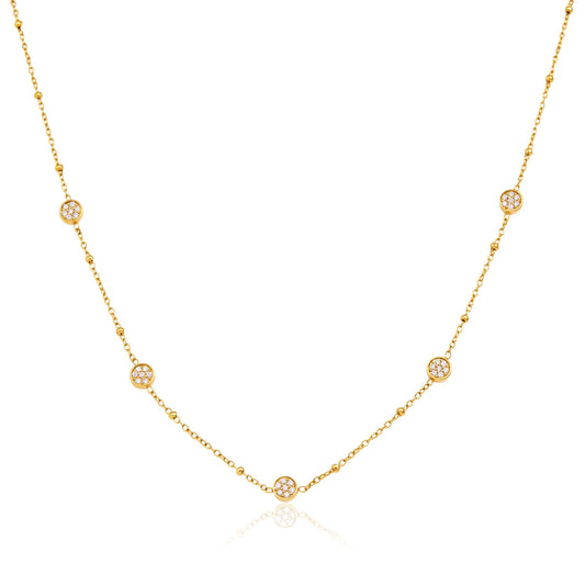  gold pavé CZ station necklace on a dainty beaded chain. Waterproof, tarnish-free & hypoallergenic