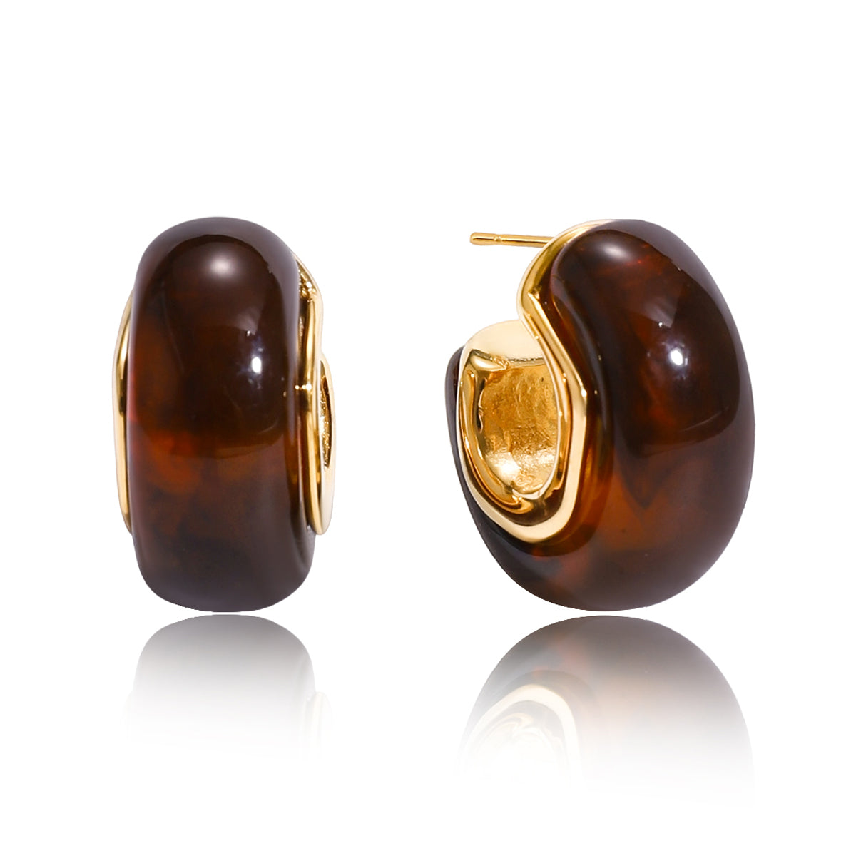 Wide tresin hoop earrings with gold interior frame. Chunky statement hoops, stud back, waterproof and hypoallergenic. Women's designer-inspired earrings.