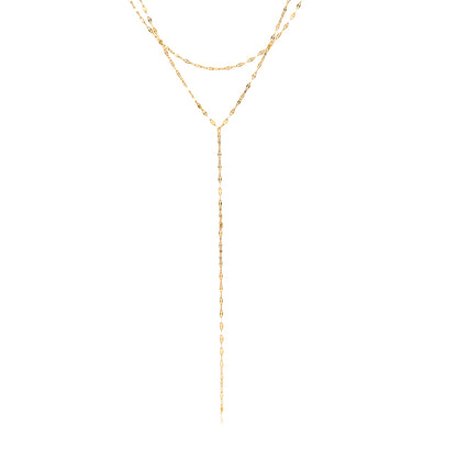 Lariat — double chain Y-drop necklace with fine oval links on white background