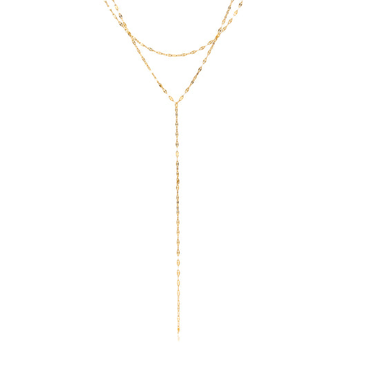 Lariat — double chain Y-drop necklace with fine oval links on white background