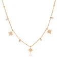 Amayah Jewelry Stella Star Charm Necklace — delicate chain with crystal starburst charms and single crystal drops on white background