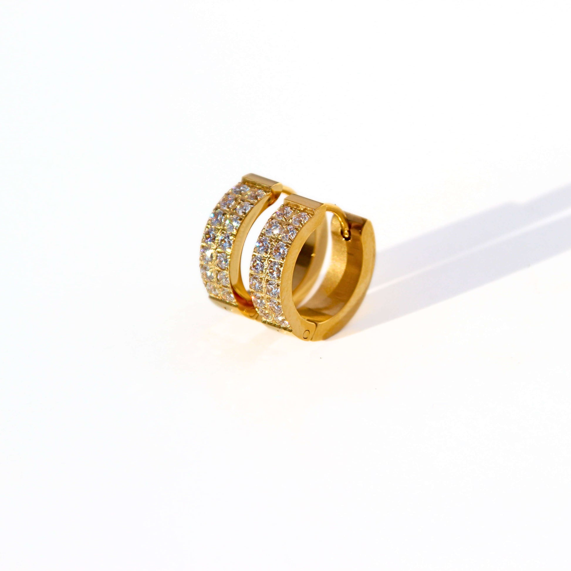 Gold double row stone earrings, stainless steel, waterproof