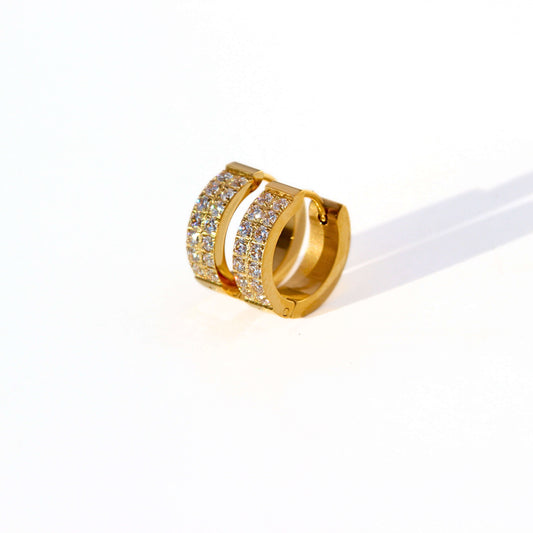 Gold double row stone earrings, stainless steel, waterproof