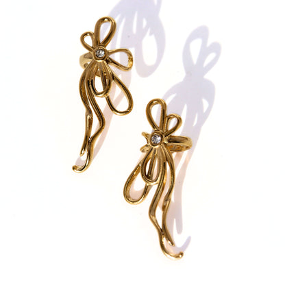 Gold floral ear huggers, stainless steel, waterproof
