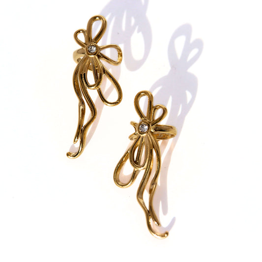 Gold floral ear huggers, stainless steel, waterproof