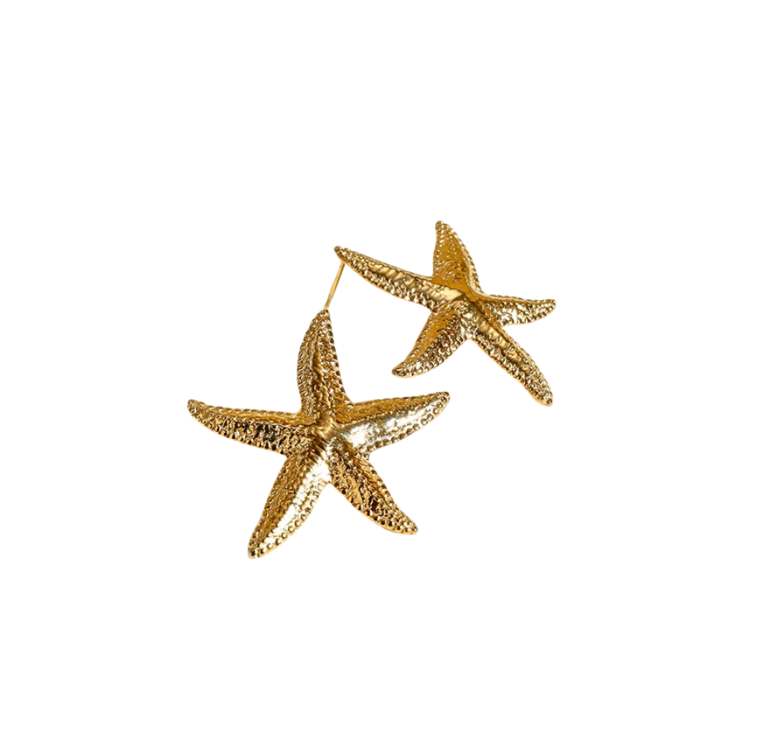 Textured gold starfish earrings with a playful coastal look
