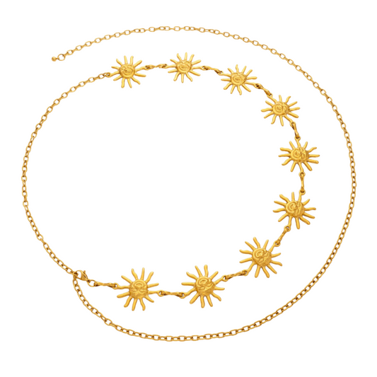 Gold sun belly chain, stainless steel, waterproof