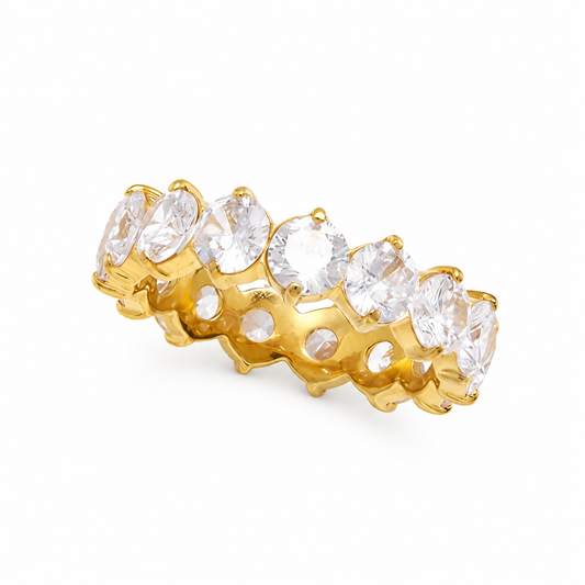 Odette Ring gold eternity band with large round CZ stones
