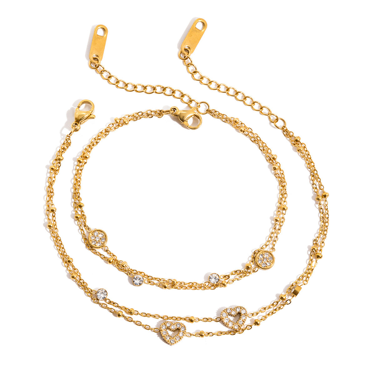 Amayah Jewelry Sofia Crystal Charm Bracelet — delicate satellite chain with bezel crystal circle and heart charm 