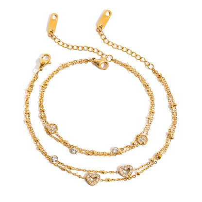 Amayah Jewelry Sofia Crystal Charm Bracelet — delicate satellite chain with bezel crystal circle and heart charm 