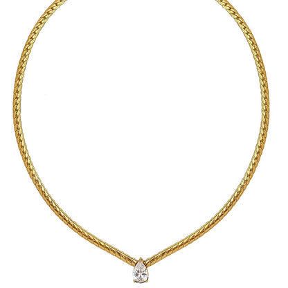 Gold necklace with teardrop-cut cubic zirconia pendant