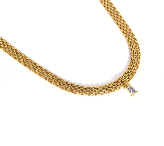 Gold baguette charm necklace, stainless steel, waterproof