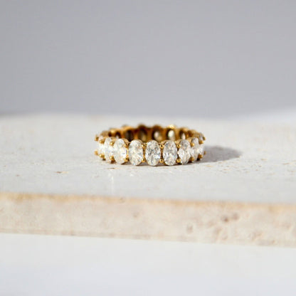 Gold-plated stainless steel eternity band with sparkling stones, waterproof and tarnish-resistant, perfect for everyday wear and special occasions